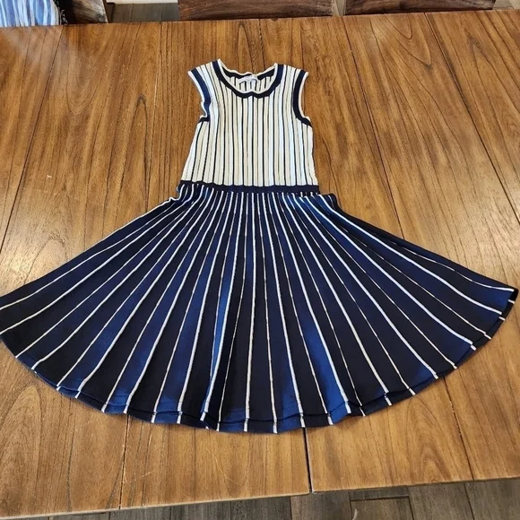 Jason Wu Sleeveless Blue White Stripe pleated knit Swing Mini dress XS - Picture 7 of 13
